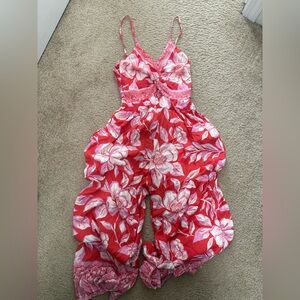 Floral Red and White Halter Dress